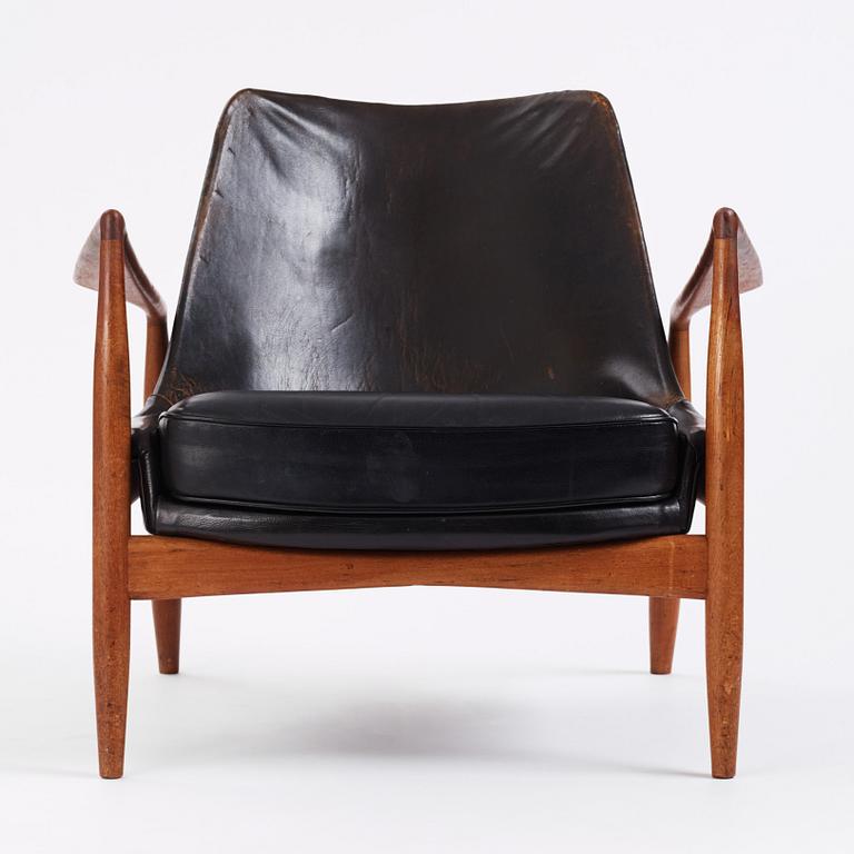 Ib Kofod Larsen, a "Sälen" teak and black leather  chair, Olof Perssons Fåtöljindustri (OPE), Jönköping.