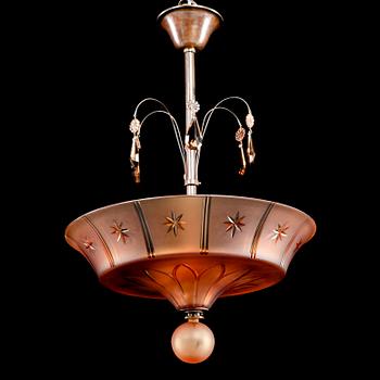 TAKLAMPA, troligen Orrefors, omkring 1900-talets mitt. Höjd ca 64 cm.