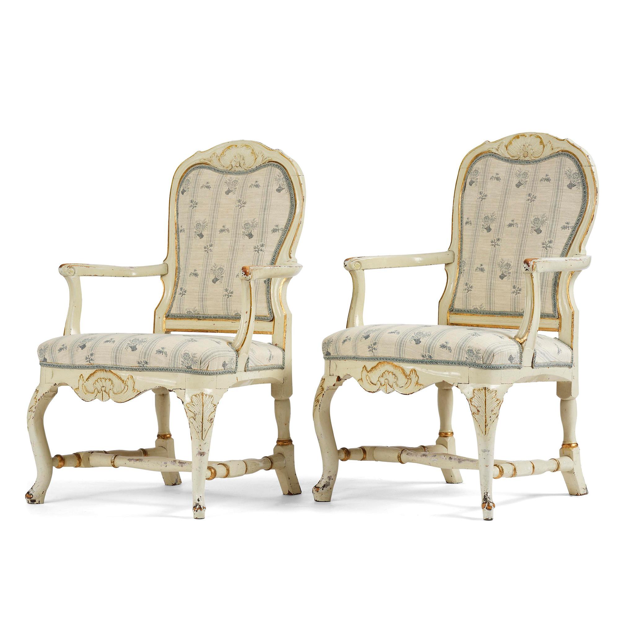 A pair of Swedish rococo armchairs, Stockholm, later part 18th century.
