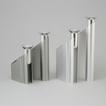 Two aluminium "Labyrinth" candlesticks by Lene Munthe for Georg Jensen, Denmark.