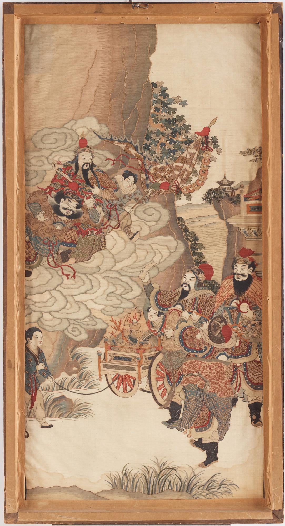 A kesi silk 'Immortals' panel, Qing dynasty, 19th 
century.