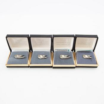 Side bell push pins 8 pcs in the form of a pike with a pull sterling silver, late 20th century.