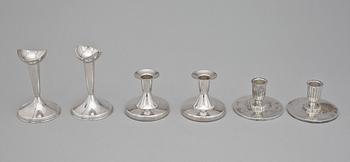 LJUSSTAKAR, 6 par, silver, bl a BEFA Guld- & Silvevarufabrik AB, Göteborg 1965. Tot vikt 440g.