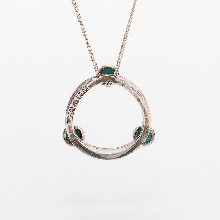 Elis Kauppi, a silver pendant with turquoises, Kupittaan Kulta, Turku, with chain.