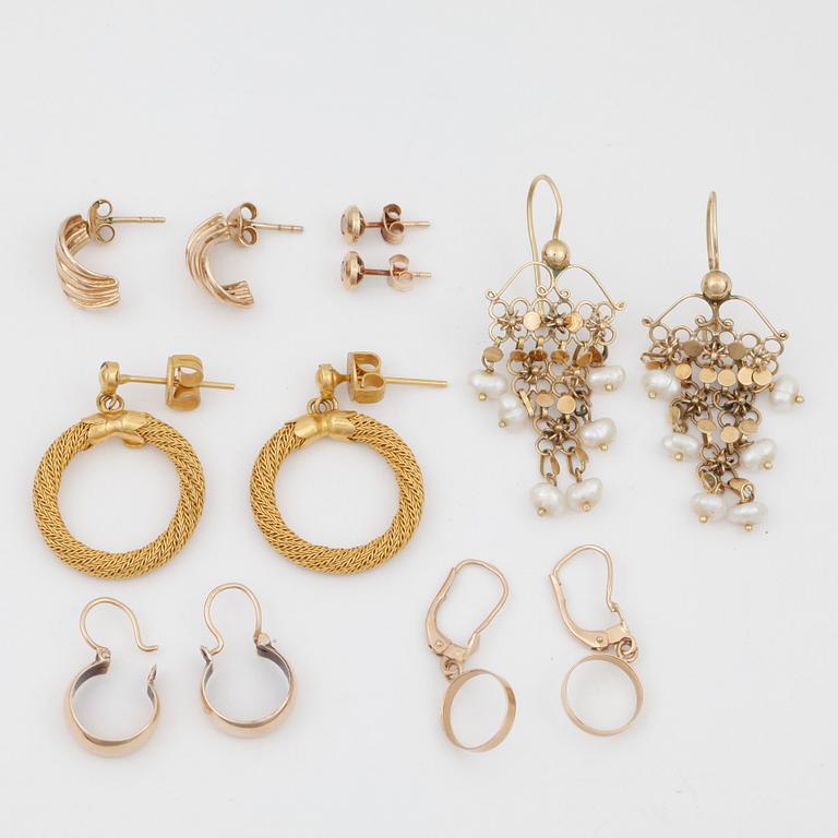 PARTI ÖRHÄNGEN, 6 par, 14 samt 18k guld. Total vikt ca 19 gram.