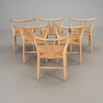 KARMSTOLAR, 6, "Y-stolen", Hans J Wegner, etikettsmärkt Carl Hansen & Søn, Møbelfabrik Odense. 1970-tal.