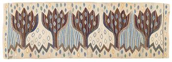 372. Ann-Mari Forsberg, a textile, 'Blå Crocus', a tapestry variant, c 92,5 x 31 cm, signed AMF.