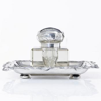 K Anderson, inkstand, silver and glass, Stockholm, 1900-1902,