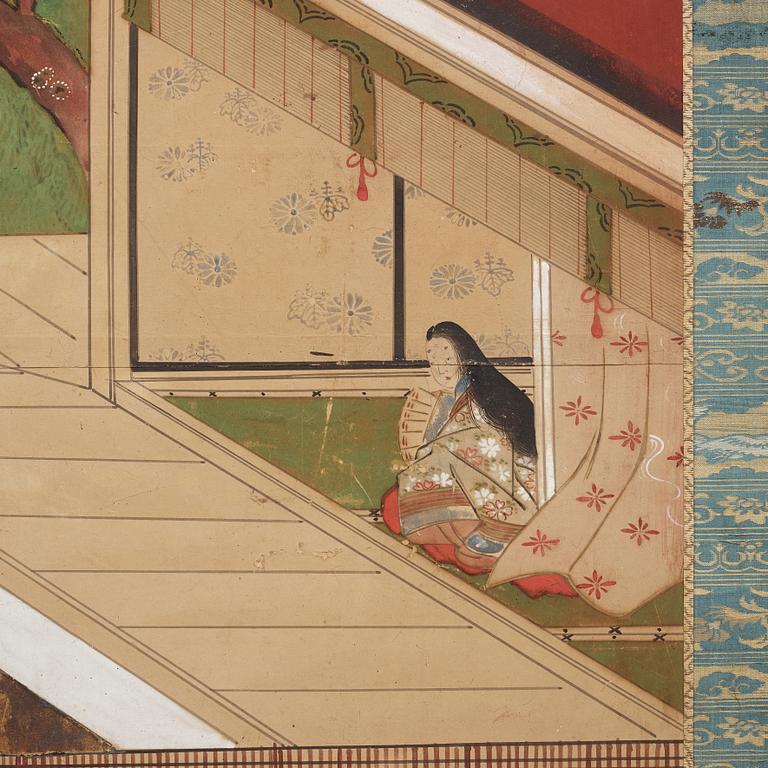 A Japanese six fold screen, Meiji (1868-1912).