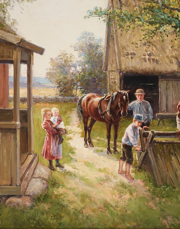 Severin Nilson, Family picture at the farm's well.