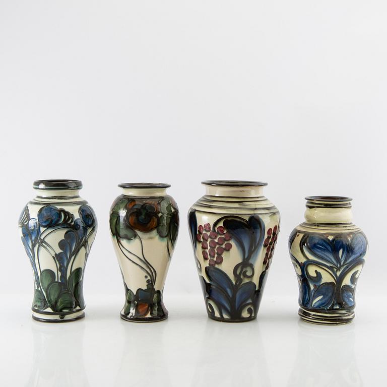 Vases 4 pcs blue Danico Denmark 1910s/20s glazed ceramic.
