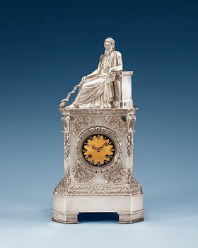 753. A Swedish 19th cenrury silver table-clock, makers mark of Gustaf Möllenborg Stockholm 1844, clock work by G.W.Linderoth.