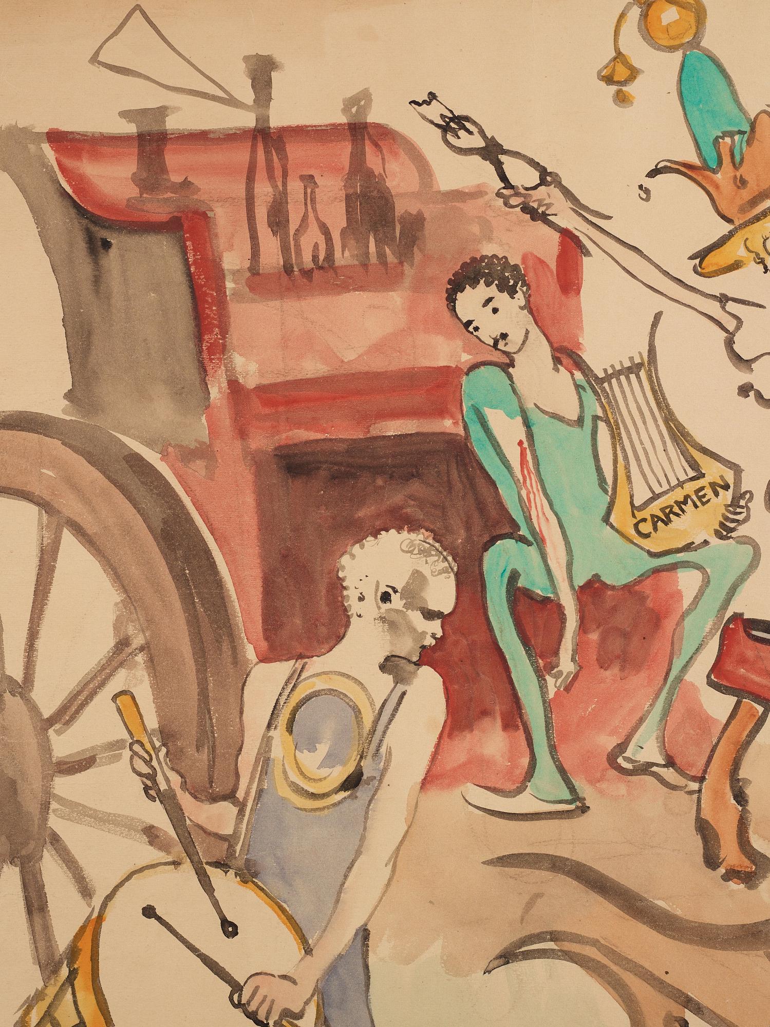 Carl Larsson, utförd 1884. Akvarell och kol på papper uppklistrad på duk.