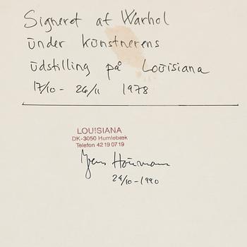 Andy Warhol, offset-serigrafi. Signerad med dedikation.