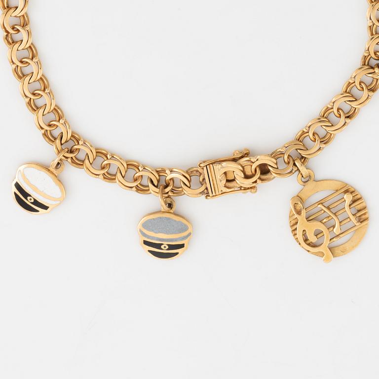 Gold Charm Bracelet, 18K gold, bismarck link.