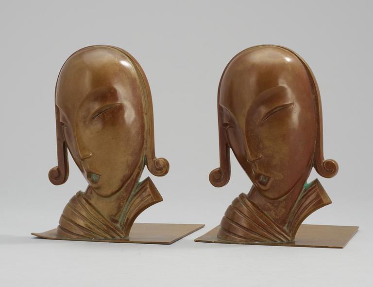 A pair of Carl-Einar Borgström bronze bookends by Ystad Brons.