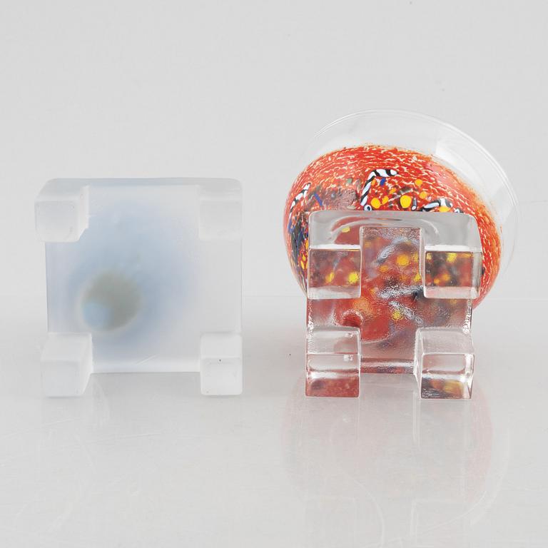Bertil Vallien, two glass sculptures, Kosta Boda.