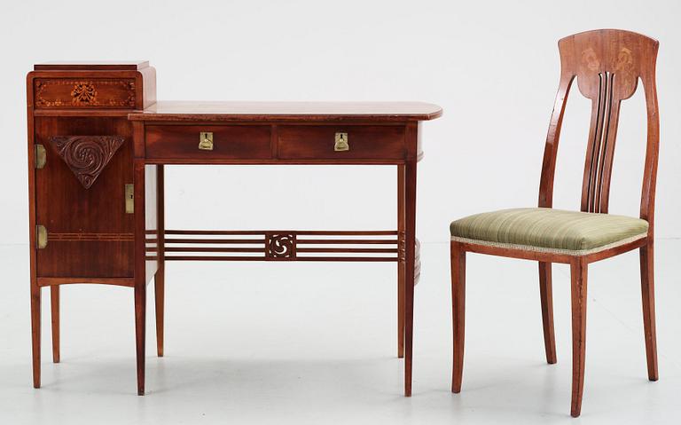 SKRIVBORD med STOL, jugend, Nordiska Kompaniet, tidigt 1900-tal.