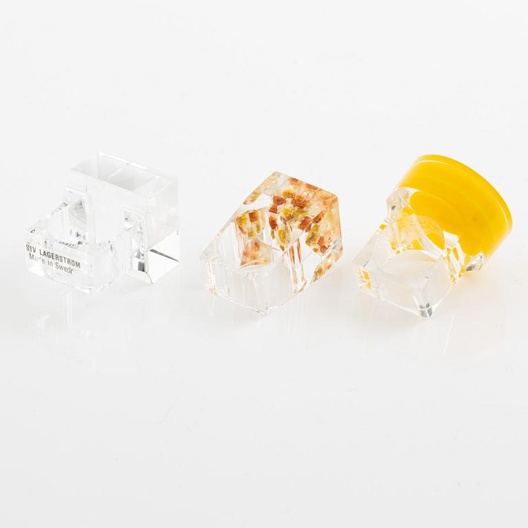 Siv Lagerström, three acrylic rings, 1970s.