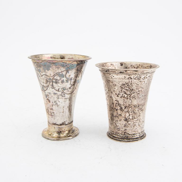 Pokaler 3 st samt skrammelbägare silver Sverige 17/1800-tal.