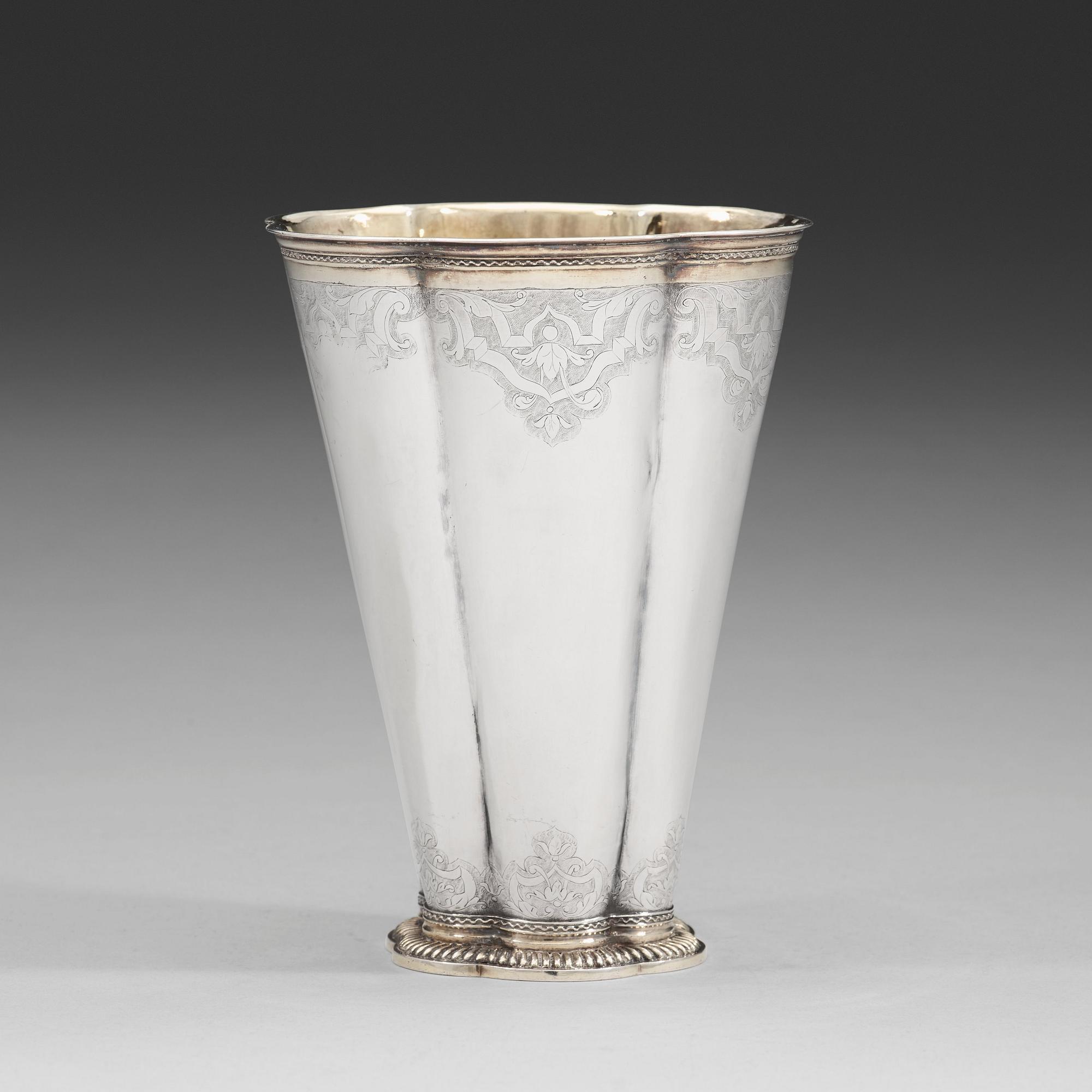 A Swedish 18th century parcel-gilt beaker, mark of Friedrich Heinrich Klinck, Stockholm 1734.