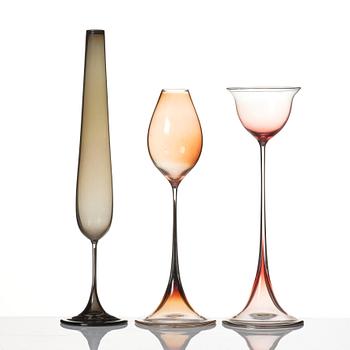 Nils Landberg, a set of three 'Tulip' glass cups, Orrefors, Sweden.