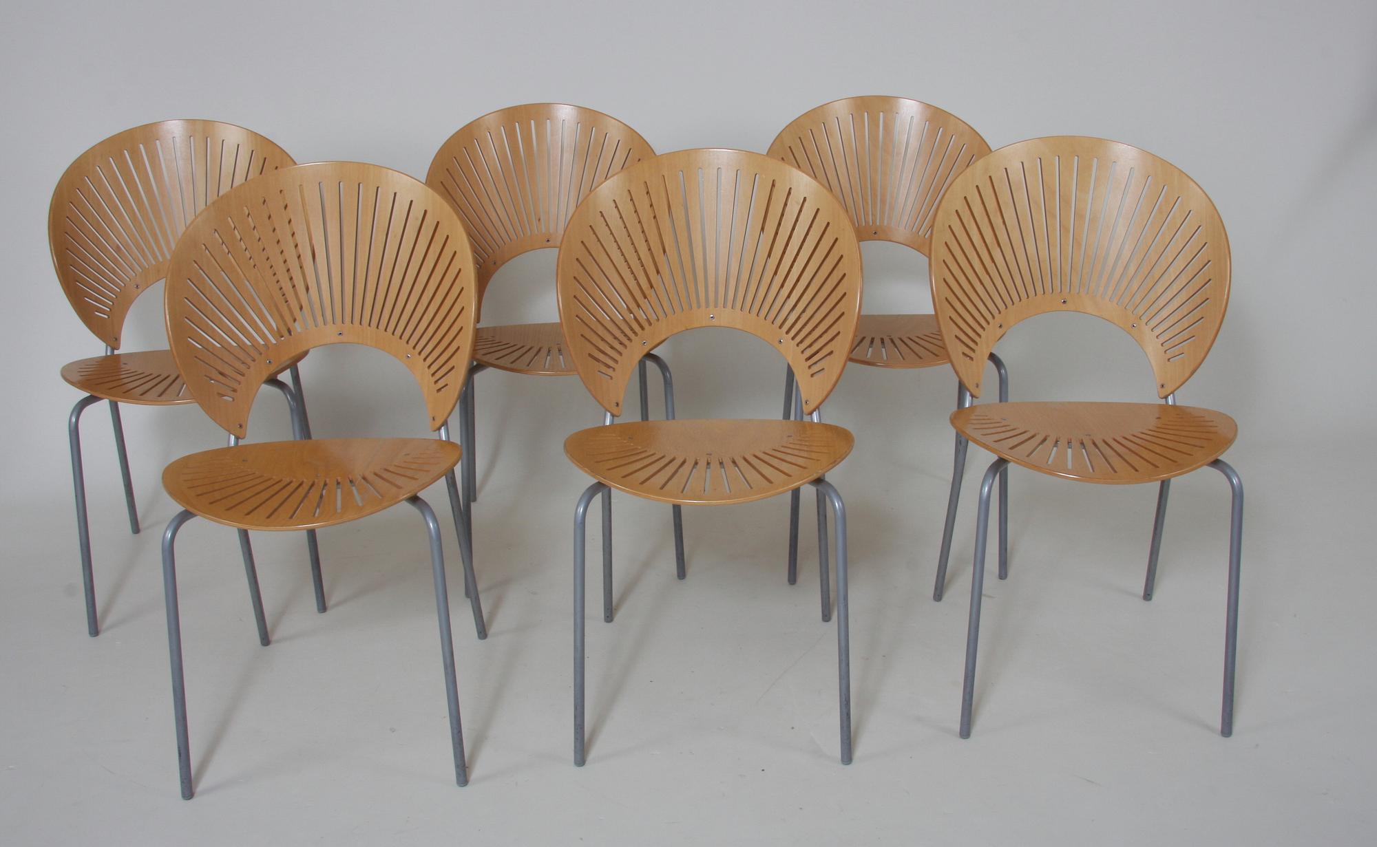 STOLAR, 6 st, "Trinidad", Nanna Ditzel för Fredericia Stolefabrik, etikettmärkta.