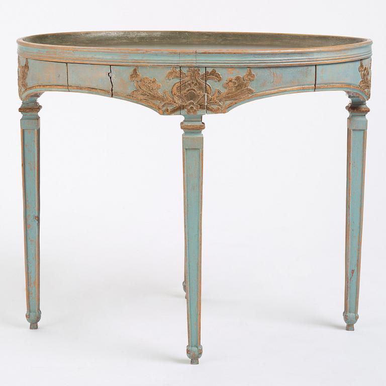 A blue painted Gustavian table, 18th century.