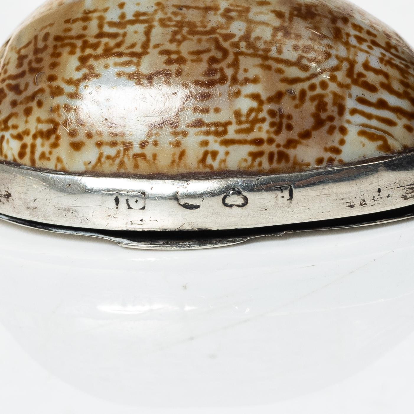 A set of three silver and seashell boxes, Sweden, 19th century.