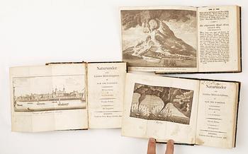 BOKPARTI OM UPPFINNINGAR OCH NATURVETENSKAP SAMT LÄKEKONST, 18 vol, bla "Stjern-himmelen.." av CA. Bischof, Stockholm 1796.