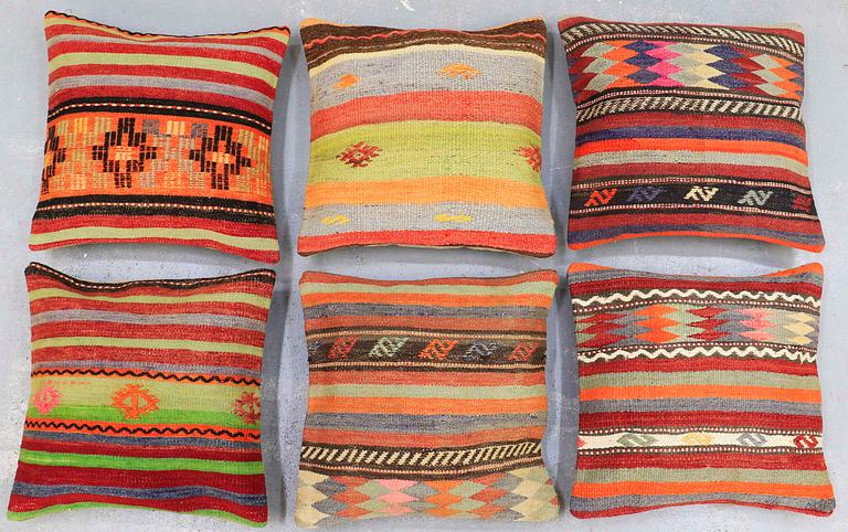 Six kilim cushions, approx. 45 x 45 cm.