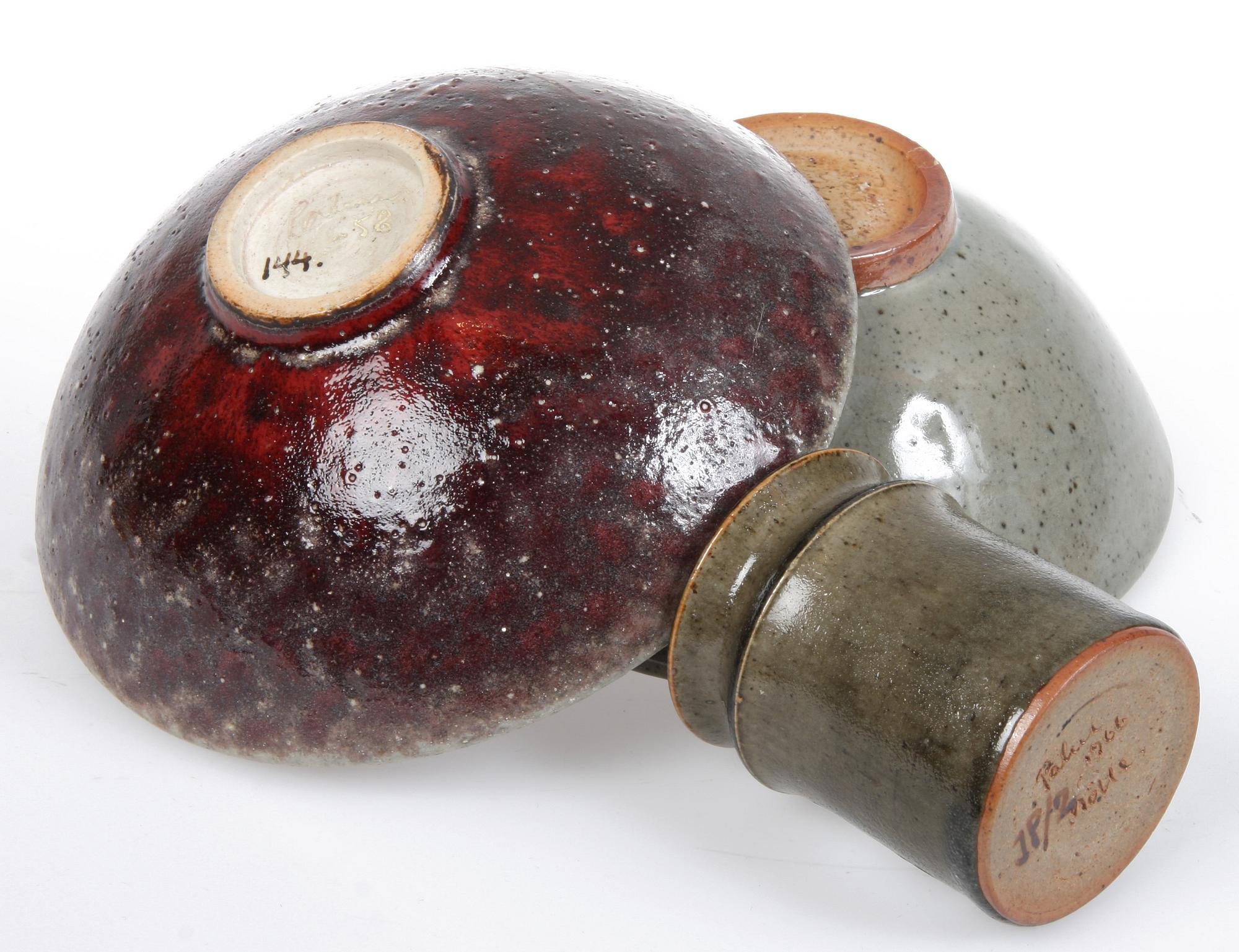 VAS samt SKÅLAR, 2 st, stengods, Rolf palm, Mölle, sign.