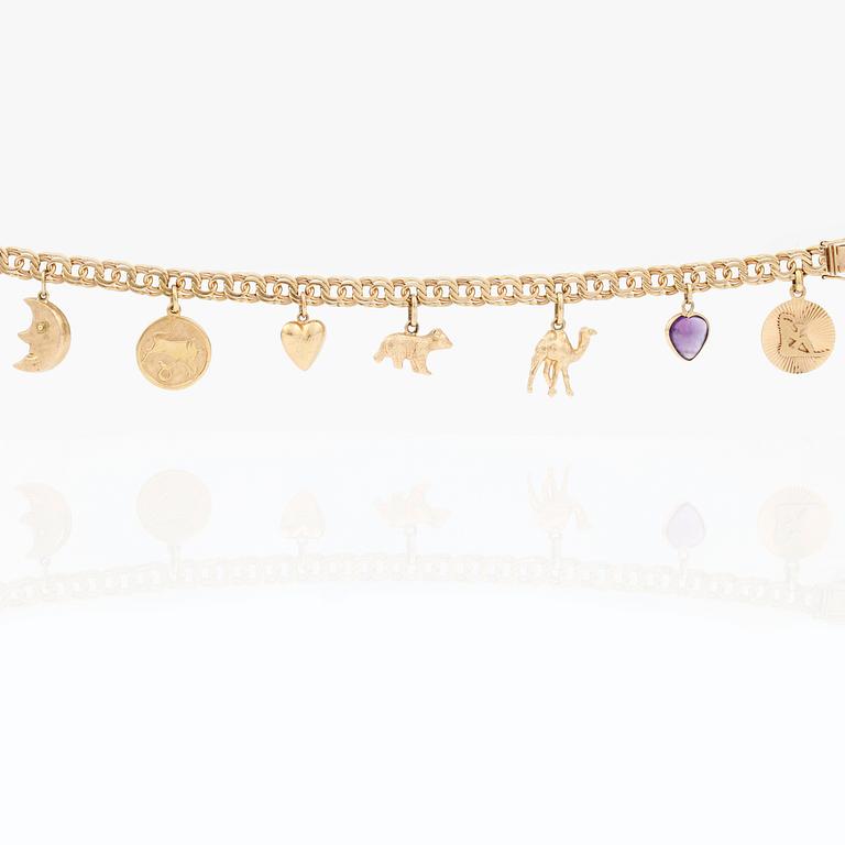 ARMBAND, 18 k guld, med ametist, 1952. Totalvikt ca 21 gram.