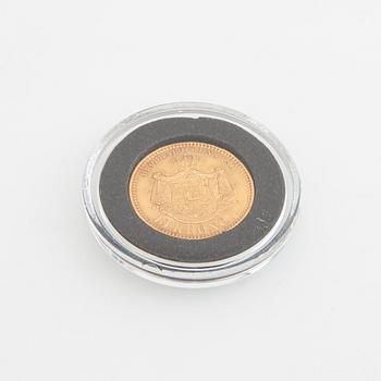 Gold coin Sweden, Oscar II 10 kr, 1901, mint error.