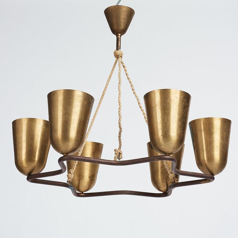 A Swedish Modern brass ceiling lamp, 1940's.