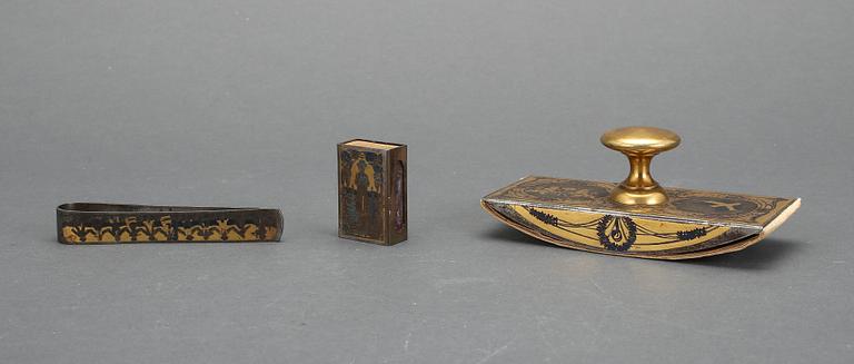 SKRIVSET, 5 delar, metall, omkring år 1900.