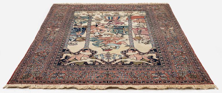 An antique pictoral Isfahan carpet, Central Persia, "Yusuf & Zuleika", c. 208 x 142 cm.