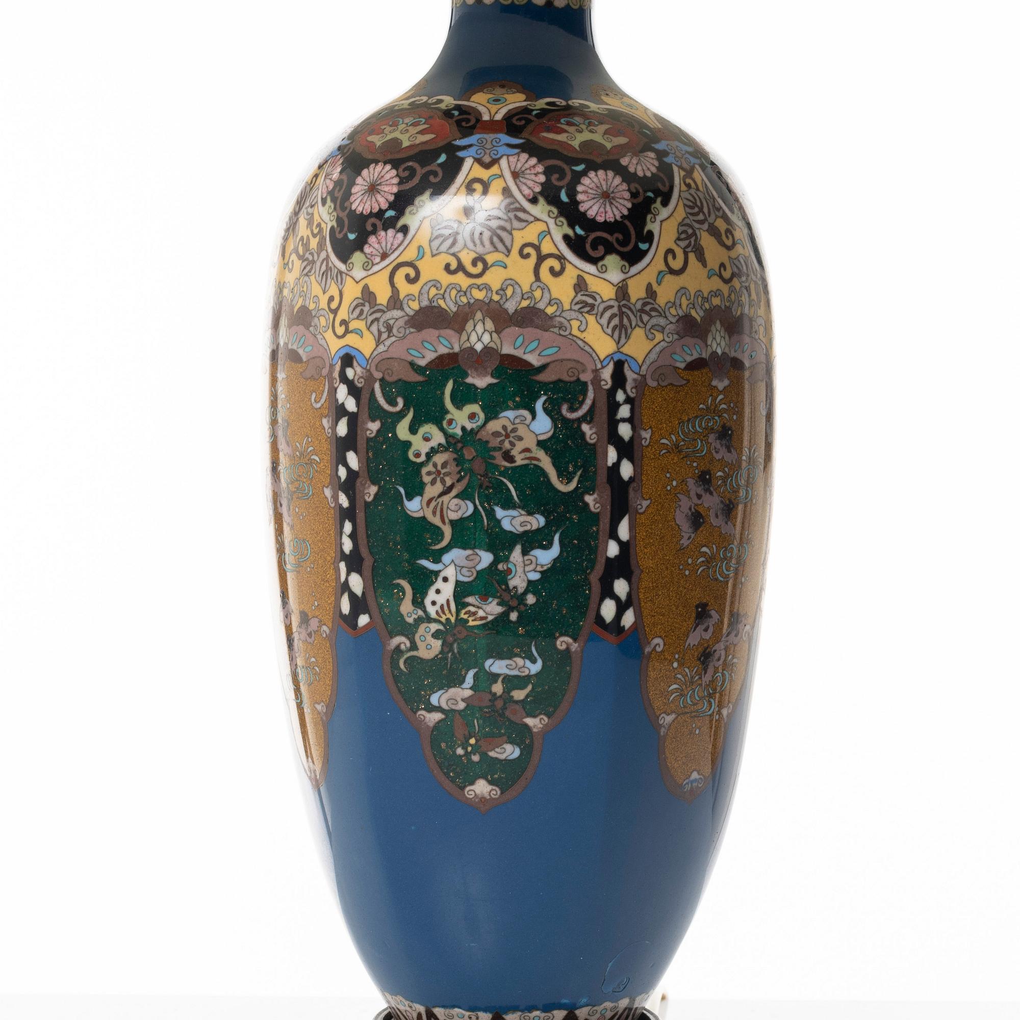A cloisonné vase turned table lamp, Japan, Meiji (1868-1912).