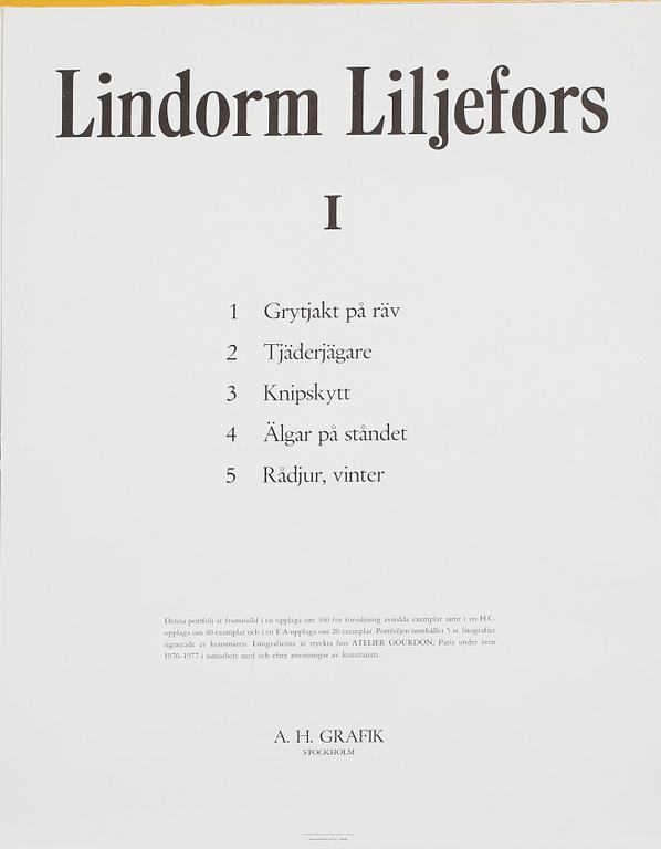 LINDORM LILJEFORS, mapp med 5 st färglitografier, signerade och numrerade H.C. XXXVI/XL, 1976-1977.
