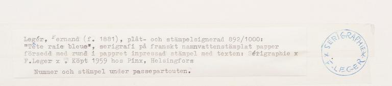 FERNAND LÉGER, serigrafi, signerad i plåten, och daterad -52.