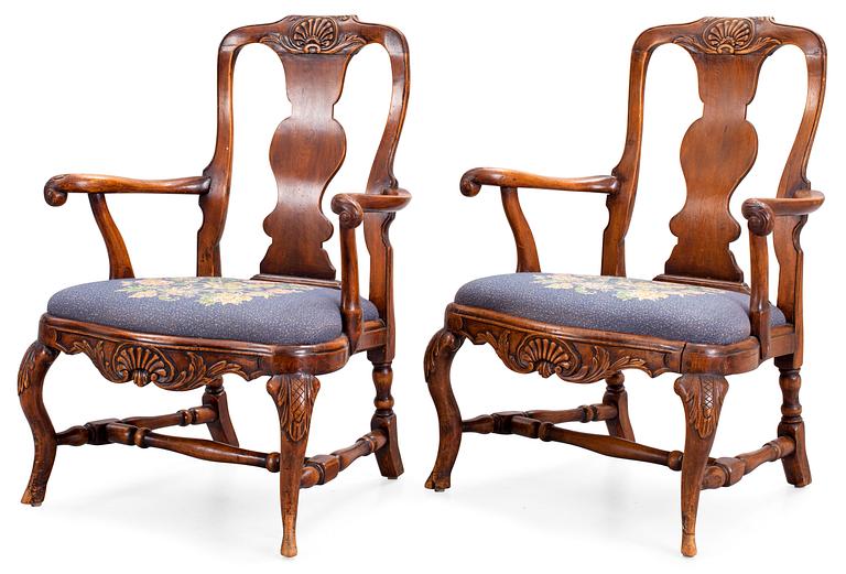 A pair of Swedish Rococo armchairs.