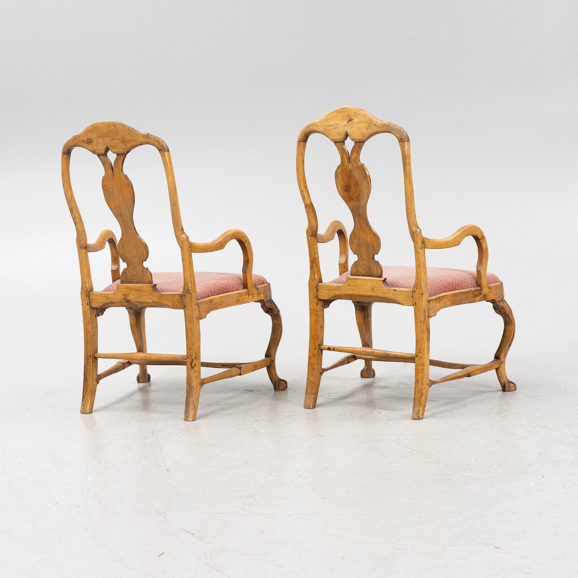 Karmstolar, ett par, Västsverige, Rokoko, 1700-talets senare del.