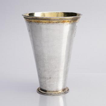 A Swedish 18th century parcel-gilt silver beaker, mark of Anders Hafrin, Gothenburg possibly 1726.