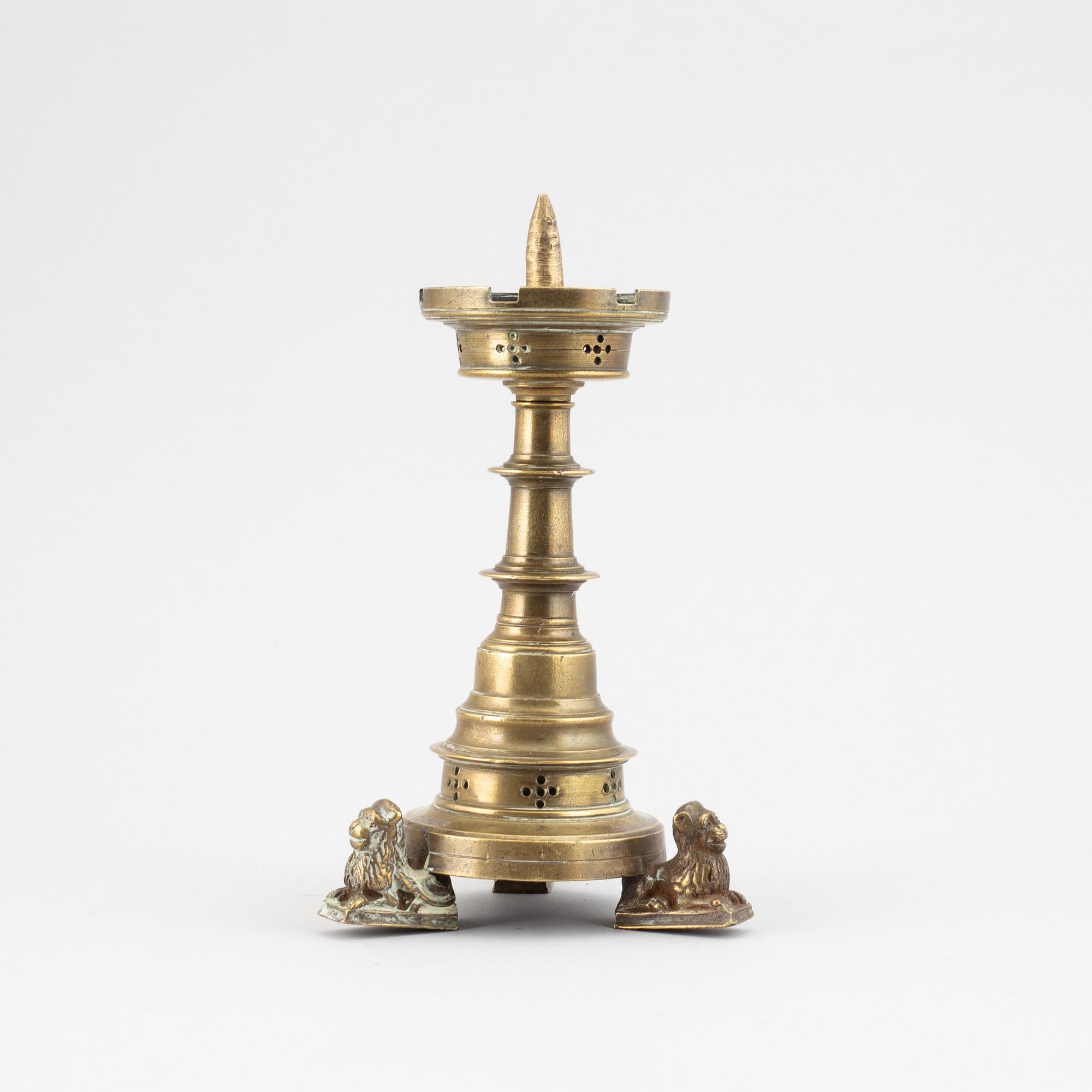 LJUSSTAKE, brons, gotisk stil, 1800-tal.