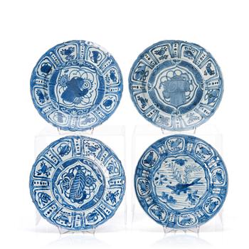 A set of four blue and white kraak dishes, Ming dynasty, Wanli (1572-1620).