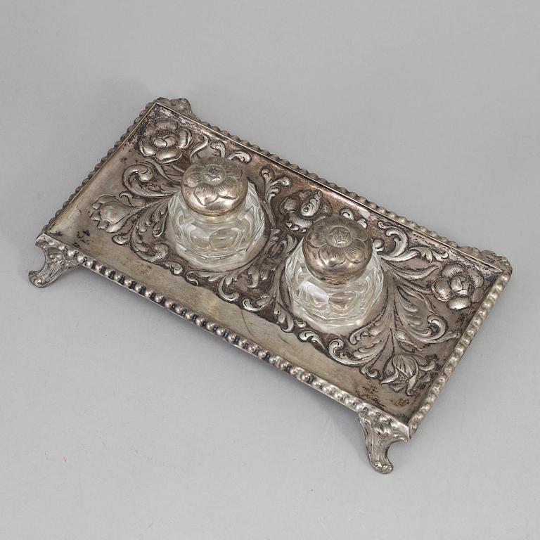 A silver and glass inkwell, Henrik Möller, Trondheim, Norway.