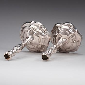 A pair of German silver candlesticks, marks possibly of Johann Jacob V Baur, Augsburg 1765-1767.