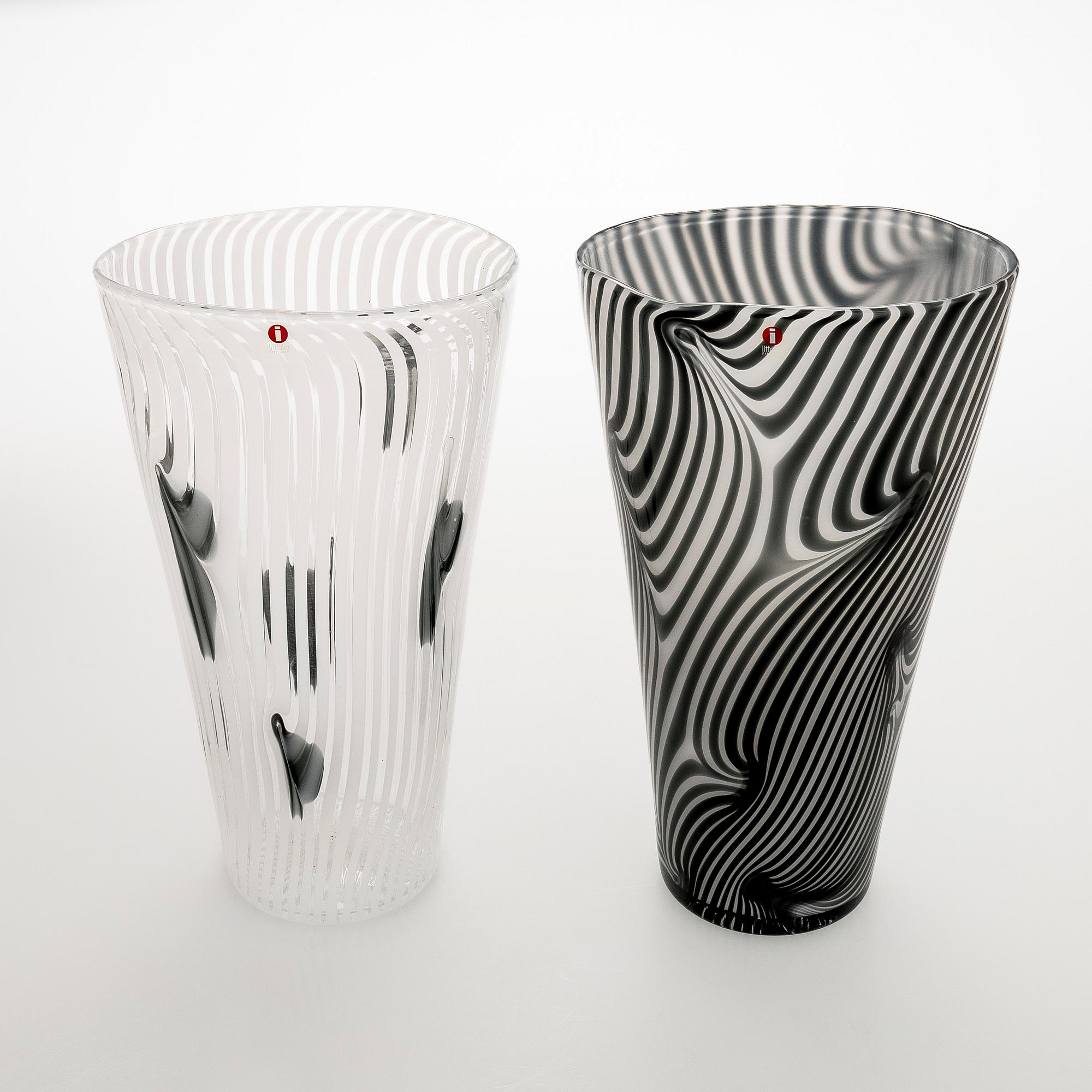 Kerttu Nurminen, two vases, signed Kerttu Nurminen Nuutajärvi, 18/99 and 63/99.