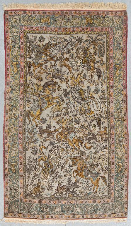 MATTA, old, Ghom, figural, part silk, ca 221 X 134 cm.