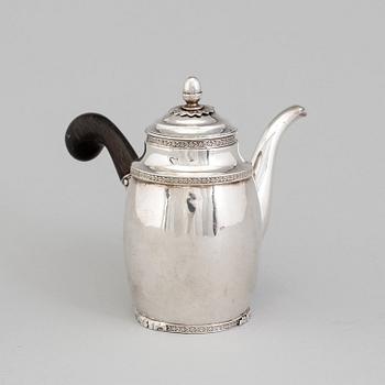 A silver coffee pot by GUSTAF MÖLLENBORG, Stockholm, 1839.